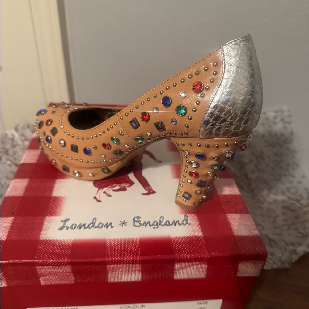 Elegant Studded Tan and Silver Heels
